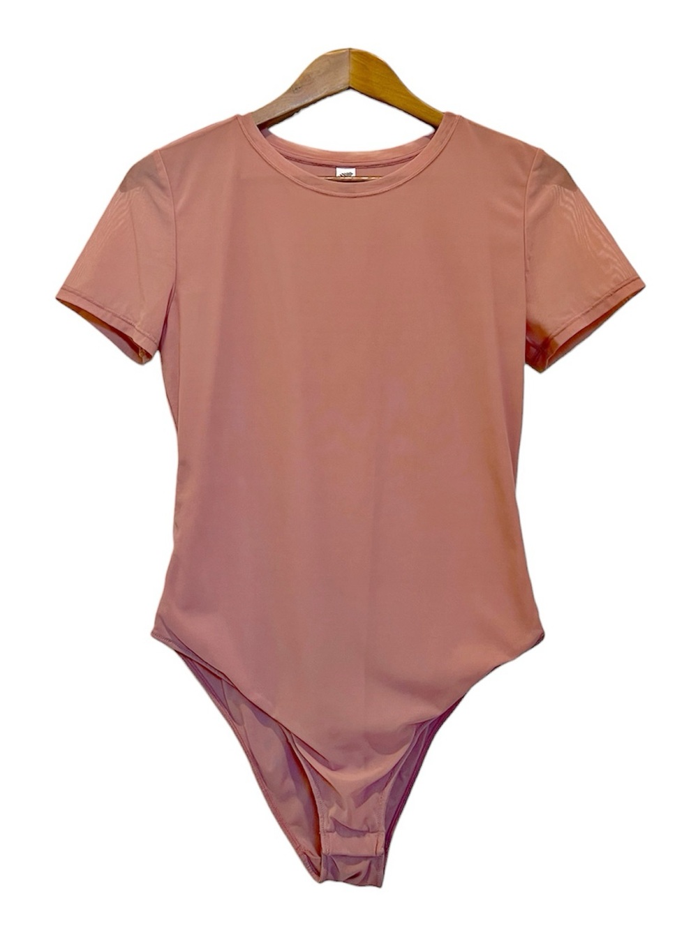Parade Women’s Bodysuit Sheer Short Sleeve Mesh Pink Size Large Stretchy